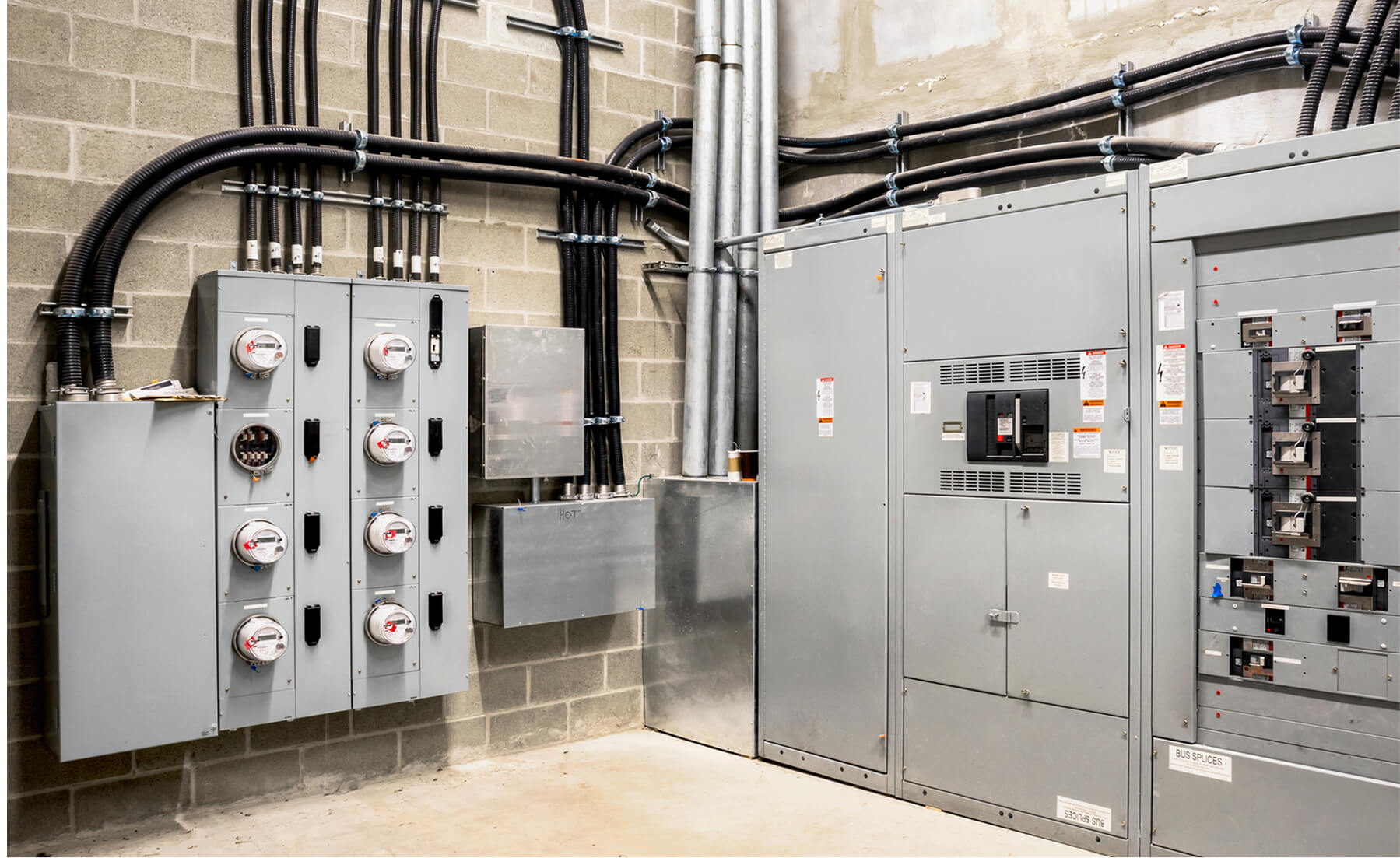 Room filled with electrical boxes